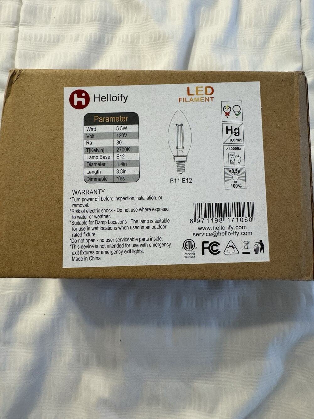 Lot of 3 Helloify B11 Vintage LED Edison Bulbs 5.5W E12 Candelabra Base Dimmable